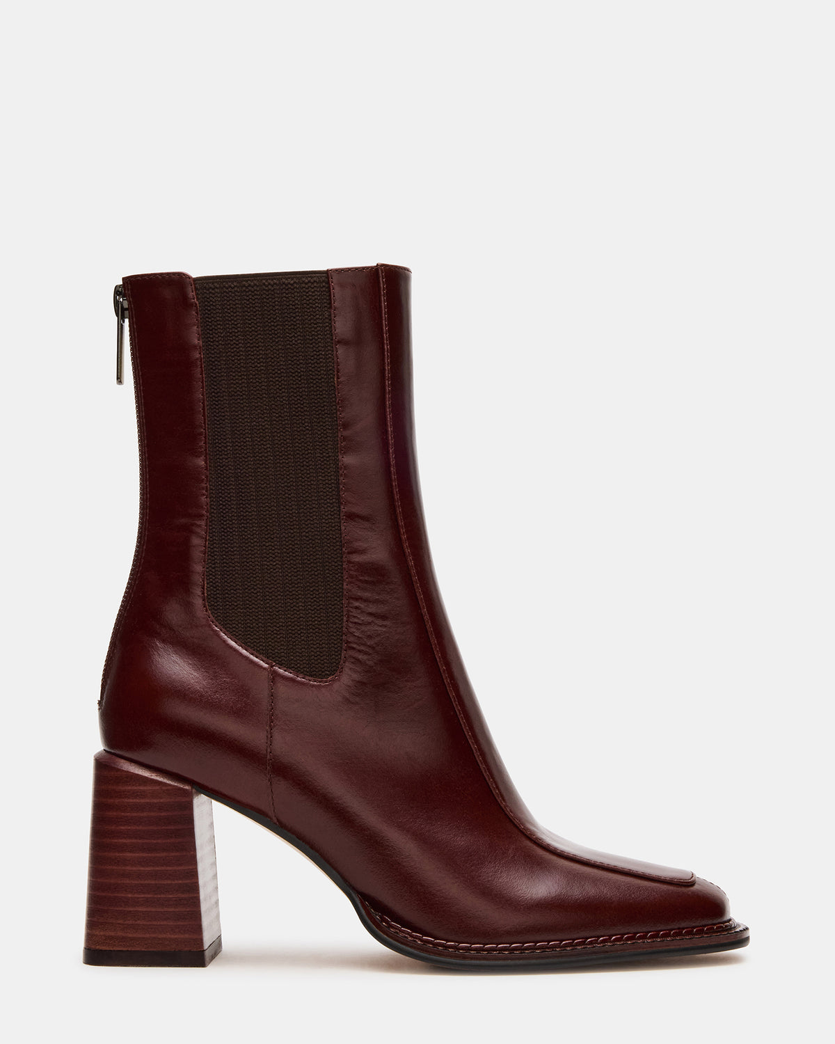 DOWNTOWN Brown Leather Women's Chelsea Block Heel Ankle Boot