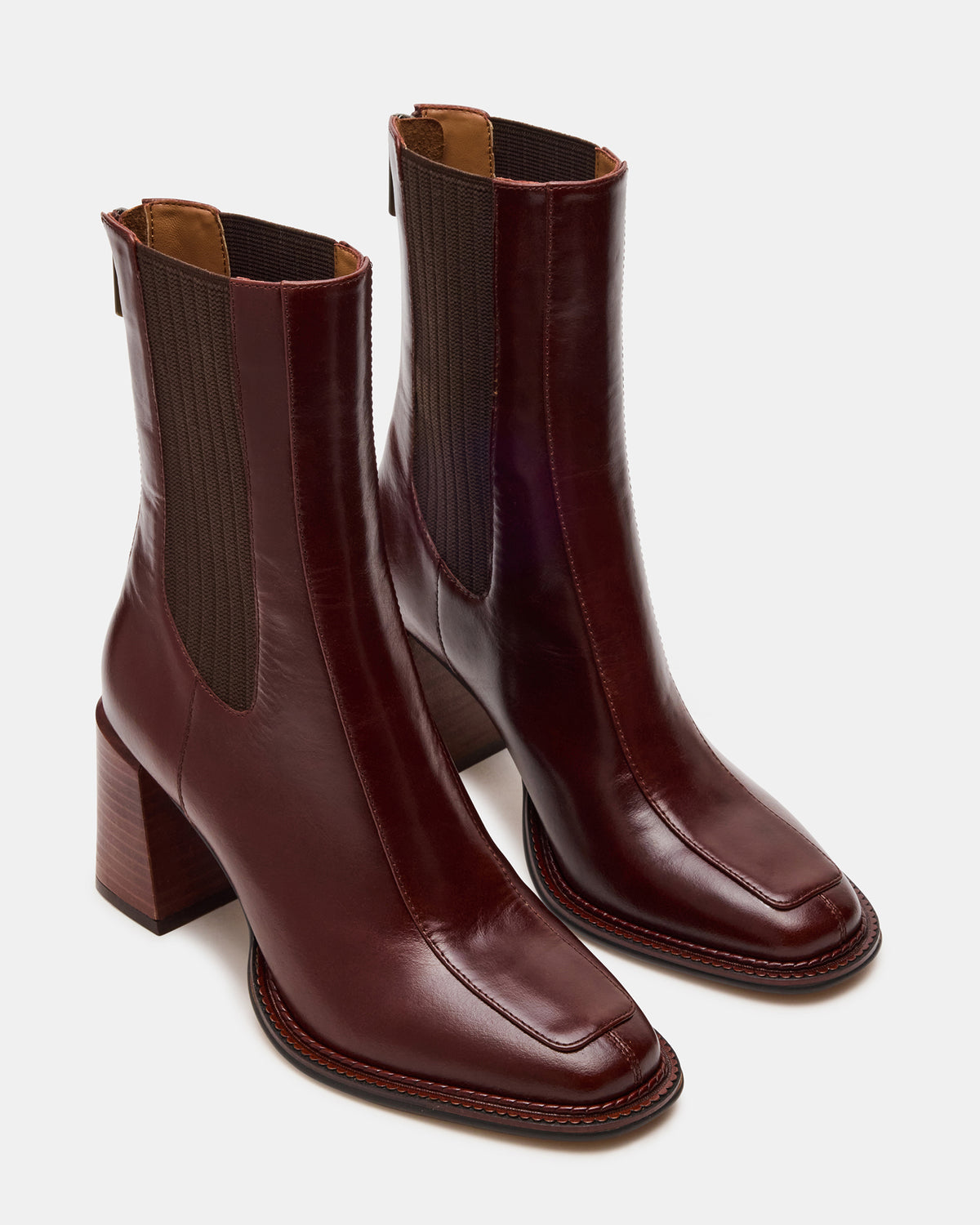 DOWNTOWN Brown Leather Women's Chelsea Block Heel Ankle Boot