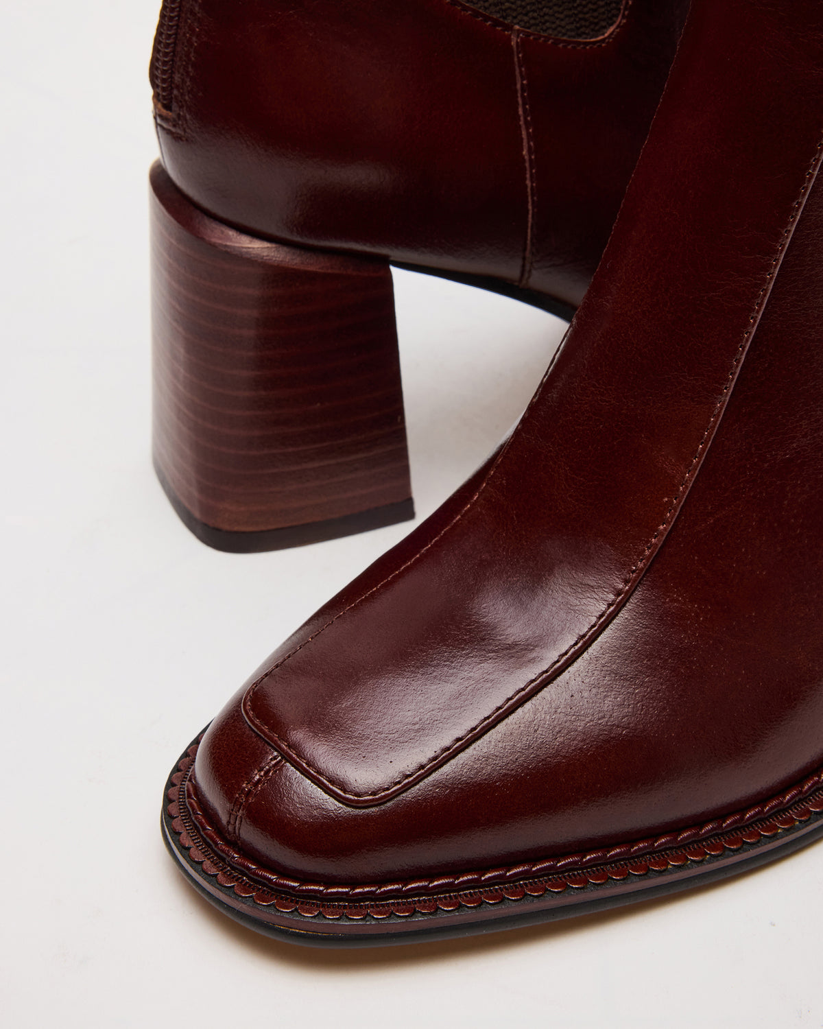 DOWNTOWN Brown Leather Women's Chelsea Block Heel Ankle Boot