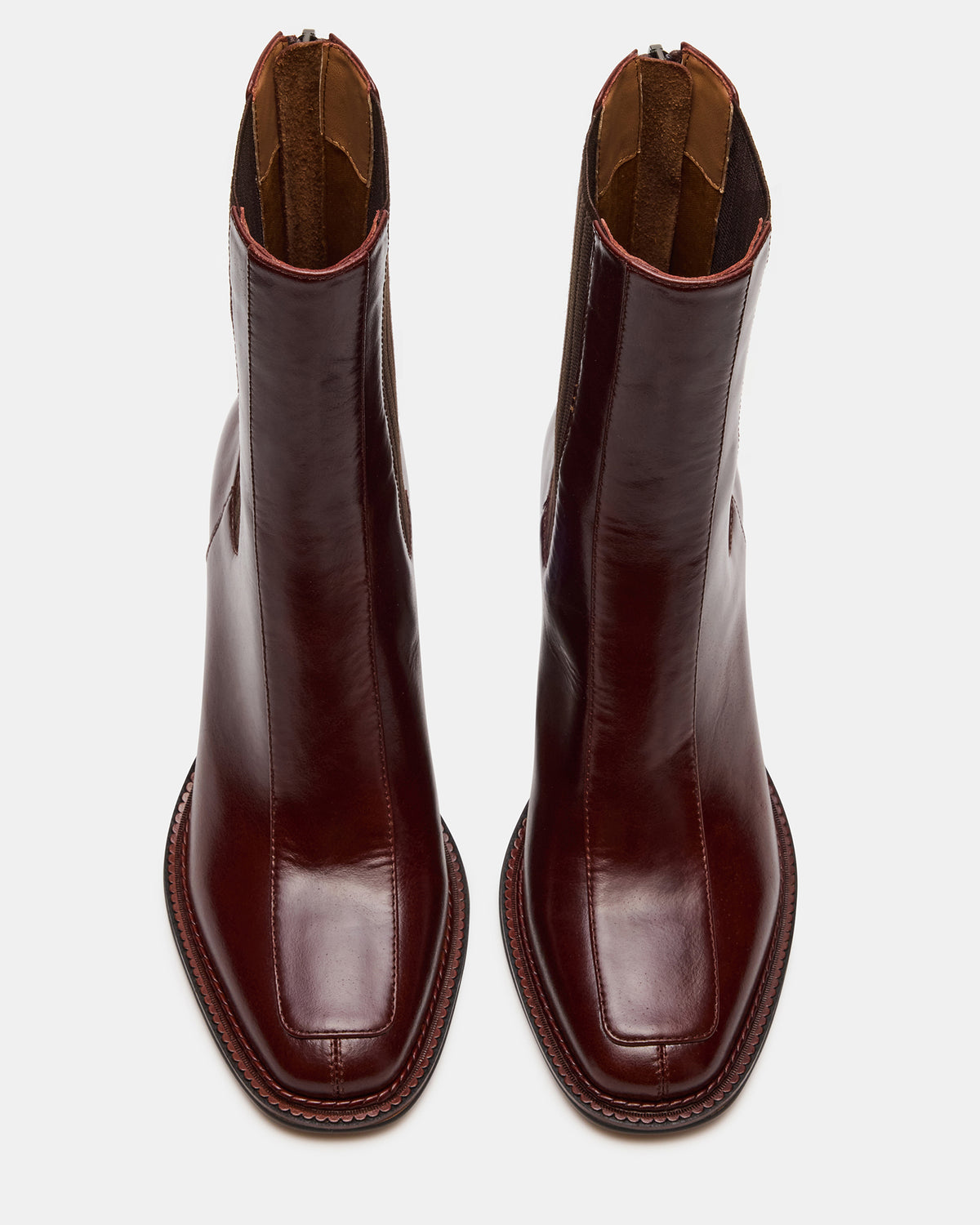 DOWNTOWN Brown Leather Women's Chelsea Block Heel Ankle Boot