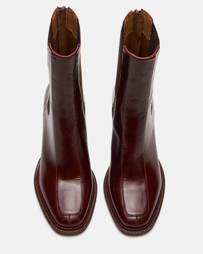 DOWNTOWN Brown Leather Women's Chelsea Block Heel Ankle Boot