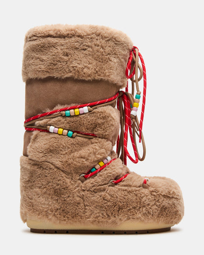 MOUSSE Taupe Faux Fur Lace-Up Chunky Women's Boot