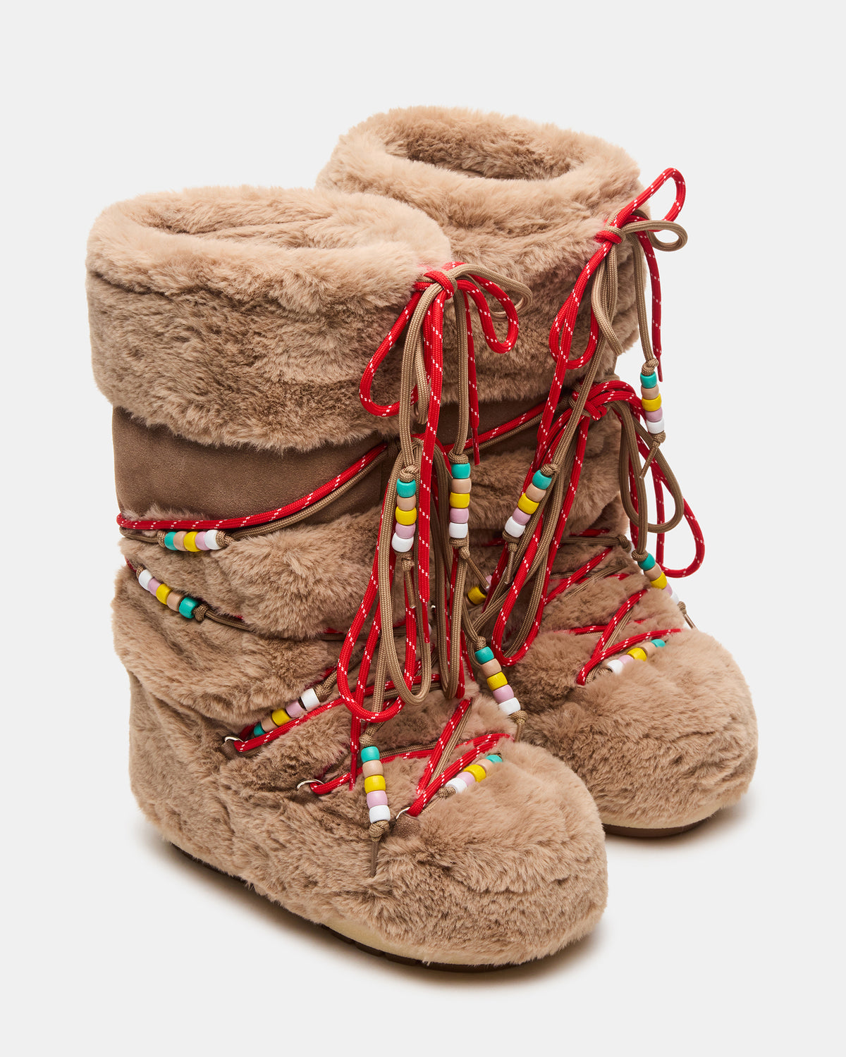 MOUSSE Taupe Faux Fur Lace-Up Chunky Women's Boot