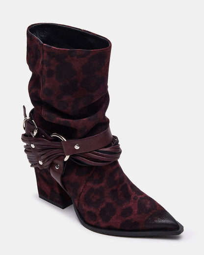 LAUPER Red Leopard Pointed-Toe Heeled Buckle Women's Ankle Boot