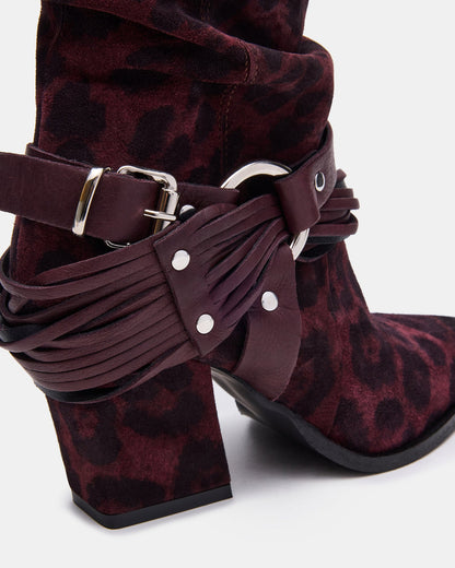 LAUPER Red Leopard Pointed-Toe Heeled Buckle Women's Ankle Boot