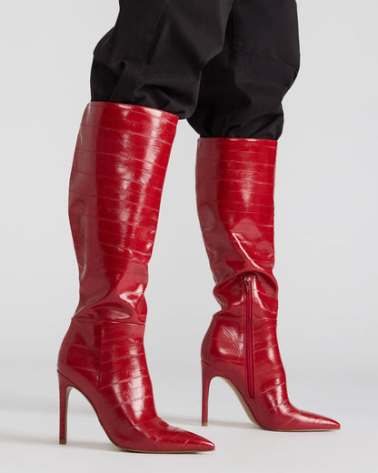 NITRO Red Eel Pointed-Toe Stiletto Heel Knee-High Women's Boots