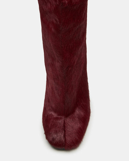 ALLURING Red Over-The-Knee Square-Toe Heeled Women's Boot