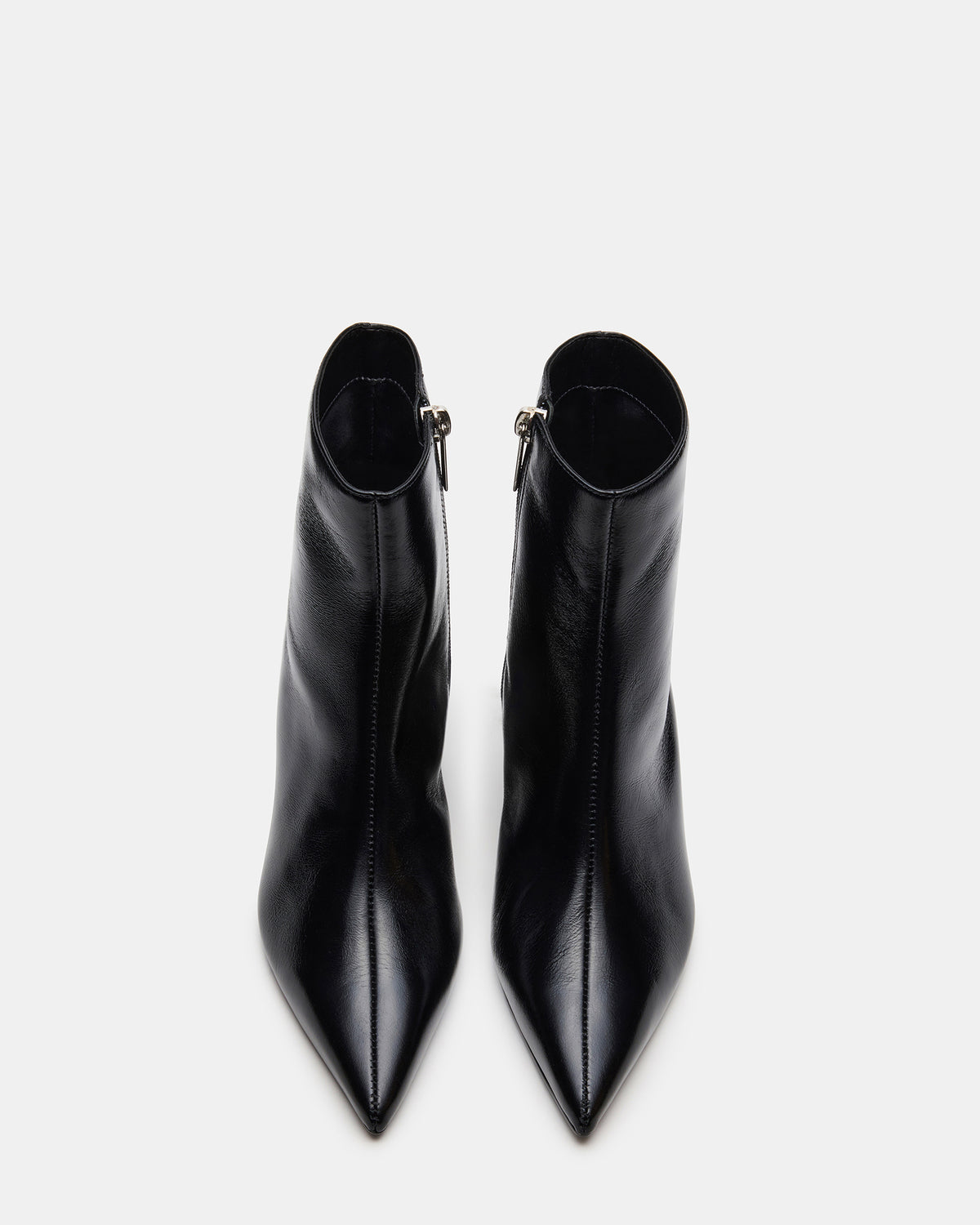 ASHLI Black Leather Pointed-Toe Block Heel Women's Ankle Boot