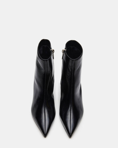 ASHLI Black Leather Pointed-Toe Block Heel Women's Ankle Boot