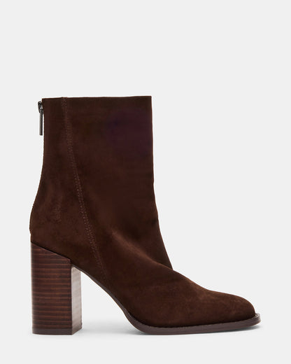 OBSESSION Chocolate Brown Suede Rounded Toe Block Heel Women's Ankle Boot