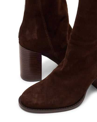 OBSESSION Chocolate Brown Suede Rounded Toe Block Heel Women's Ankle Boot