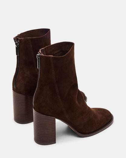 OBSESSION Chocolate Brown Suede Rounded Toe Block Heel Women's Ankle Boot