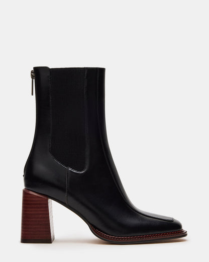 DOWNTOWN Black Leather Chelsea Block Heel Ankle Boot | Women's Booties