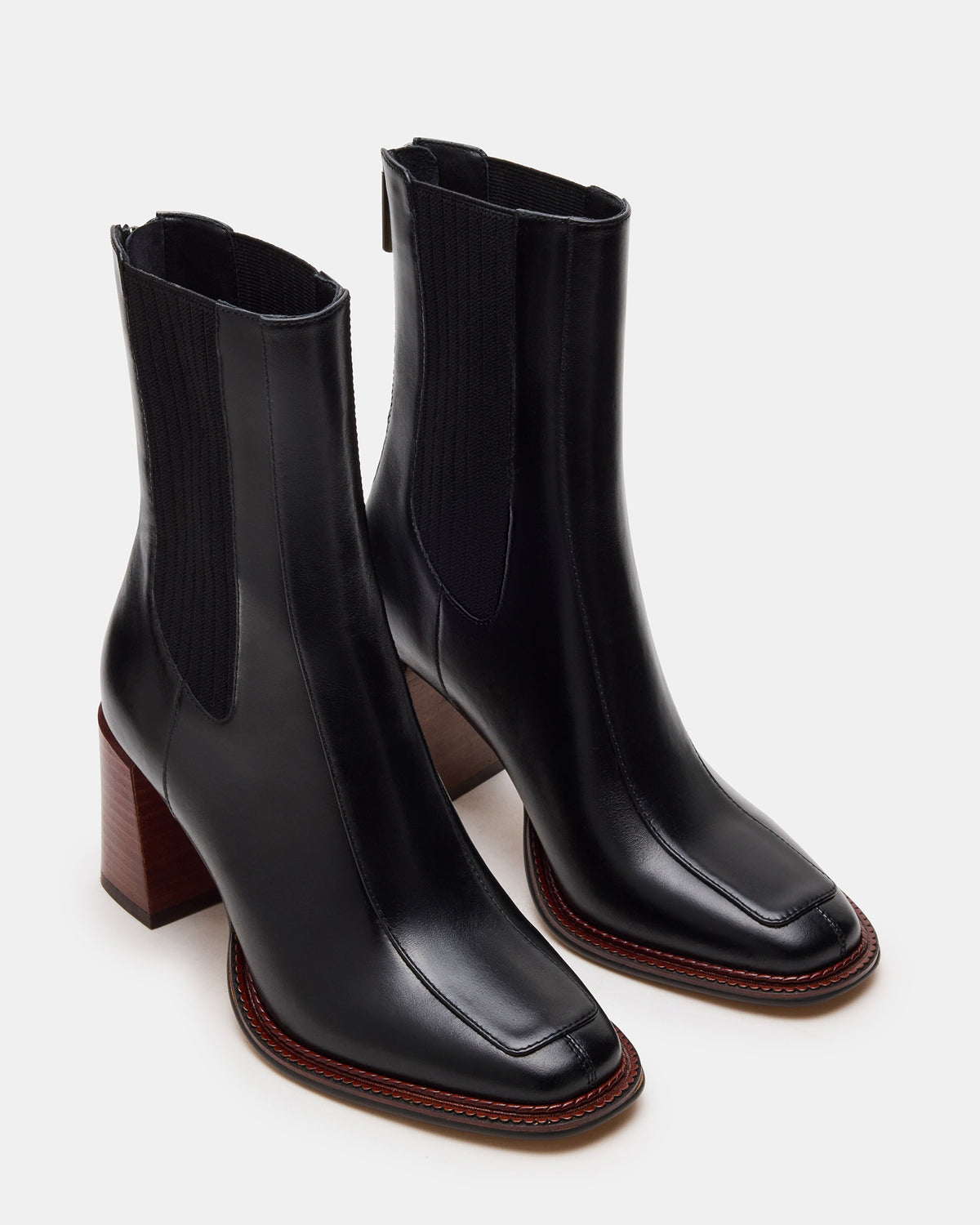 DOWNTOWN Black Leather Chelsea Block Heel Ankle Boot | Women's Booties