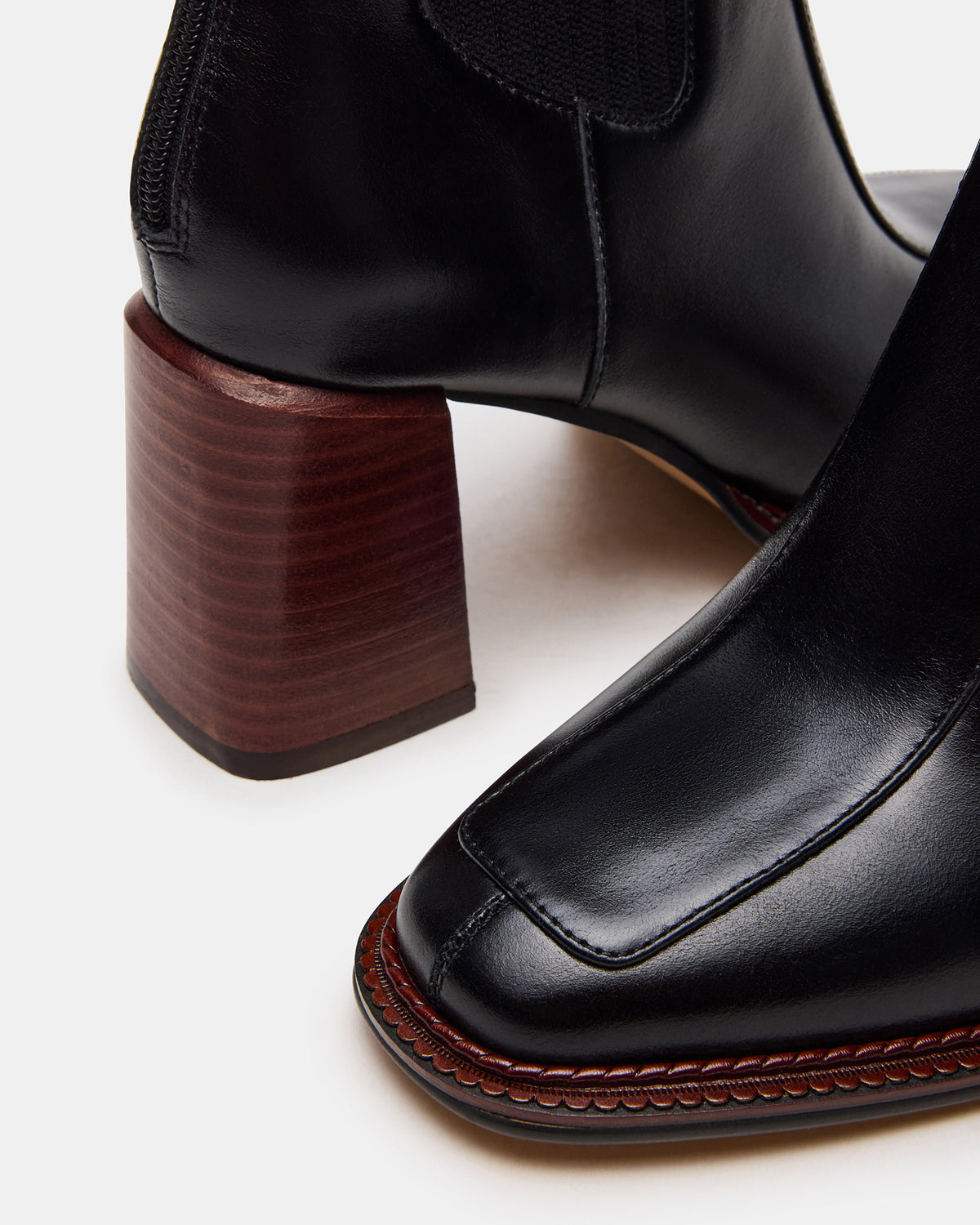DOWNTOWN Black Leather Chelsea Block Heel Ankle Boot | Women's Booties