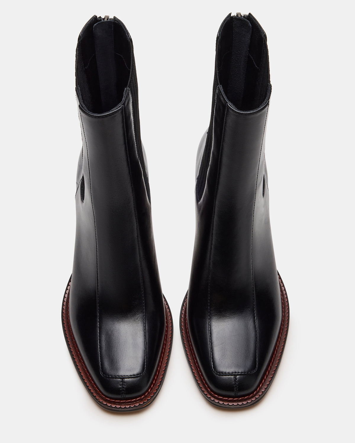 DOWNTOWN Black Leather Chelsea Block Heel Ankle Boot | Women's Booties