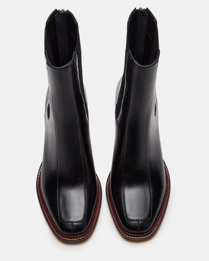 DOWNTOWN Black Leather Chelsea Block Heel Ankle Boot | Women's Booties