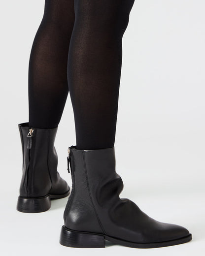NEXIE Black Leather Women's Pointed-Toe Ankle Boot
