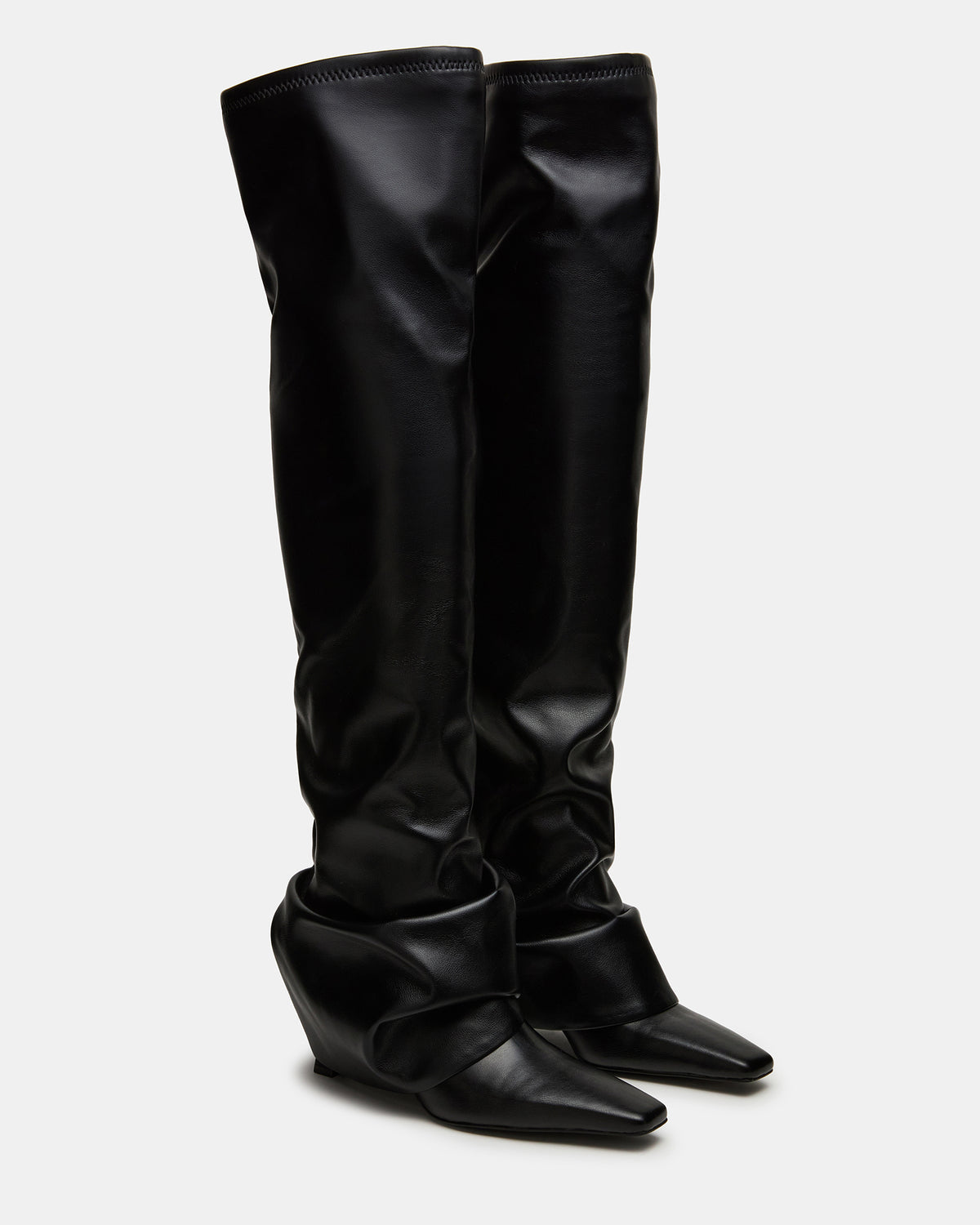 TATIANA Black Square Toe Cuffed Knee-High Women's Boot