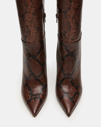 NITRO Brown Snake Pointed-Toe Stiletto Heel Knee-High Women's Boots
