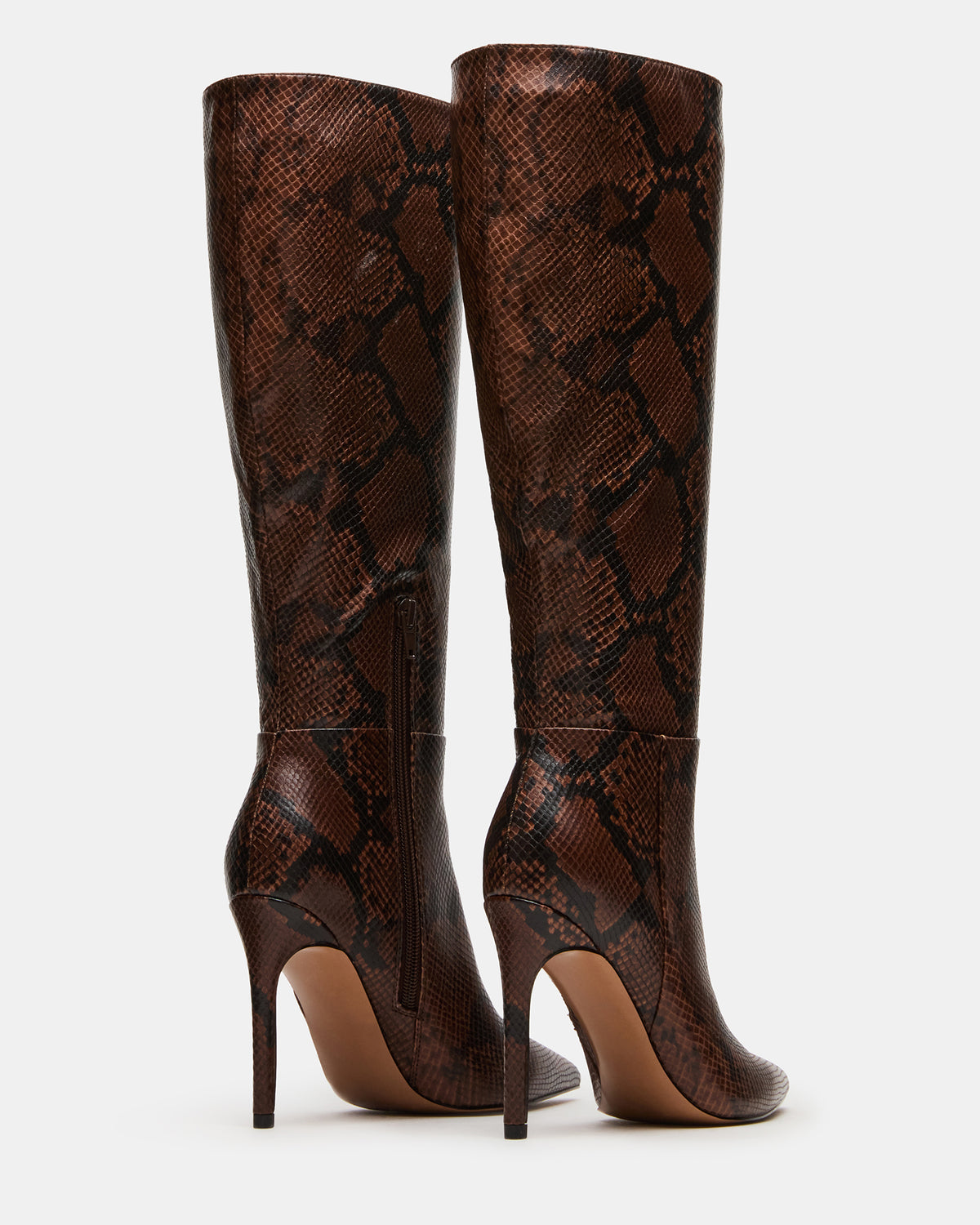 NITRO Brown Snake Pointed-Toe Stiletto Heel Knee-High Women's Boots