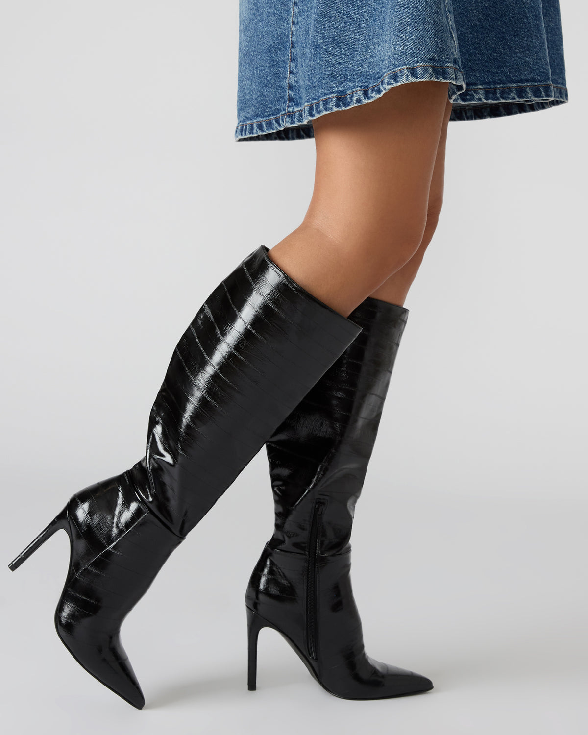 NITRO Brown Snake Pointed-Toe Stiletto Heel Knee-High Women's Boots