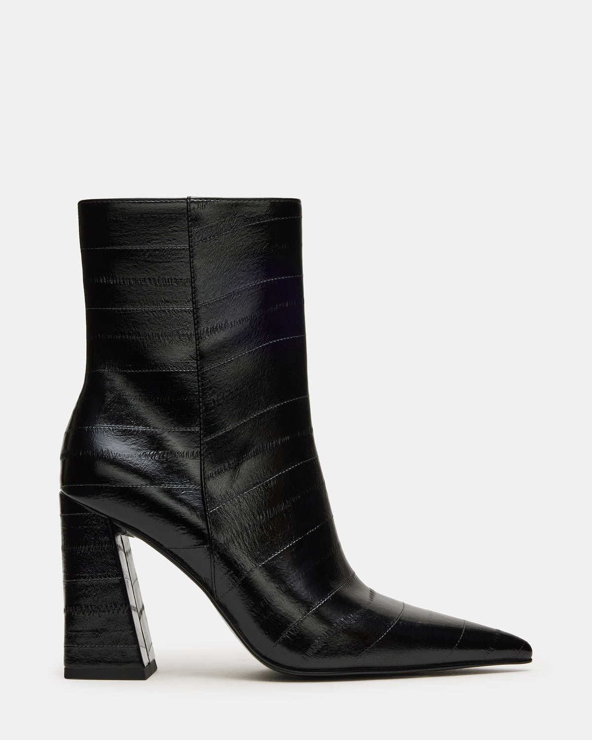 AUDREANA Black Eel Pointed-Toe Block Heel Women's Ankle Boot