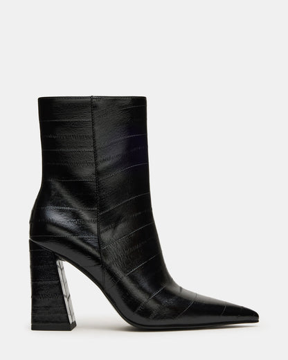 AUDREANA Black Eel Pointed-Toe Block Heel Women's Ankle Boot