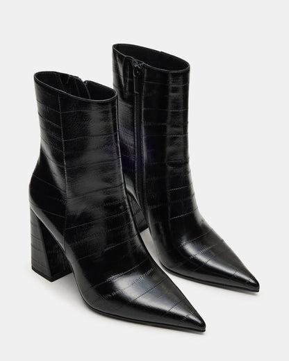 AUDREANA Black Eel Pointed-Toe Block Heel Women's Ankle Boot