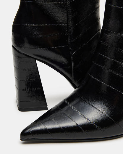 AUDREANA Black Eel Pointed-Toe Block Heel Women's Ankle Boot