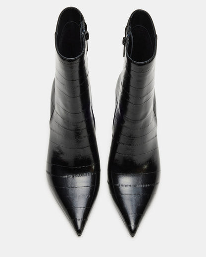 AUDREANA Black Eel Pointed-Toe Block Heel Women's Ankle Boot