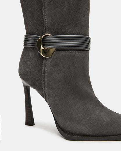 KYNDALL Grey Suede Pointed-Toe Stiletto Heeled Knee-High Women's Boot