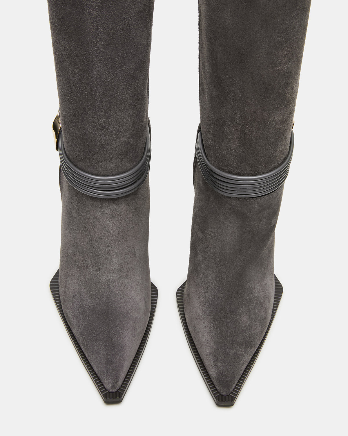 KYNDALL Grey Suede Pointed-Toe Stiletto Heeled Knee-High Women's Boot