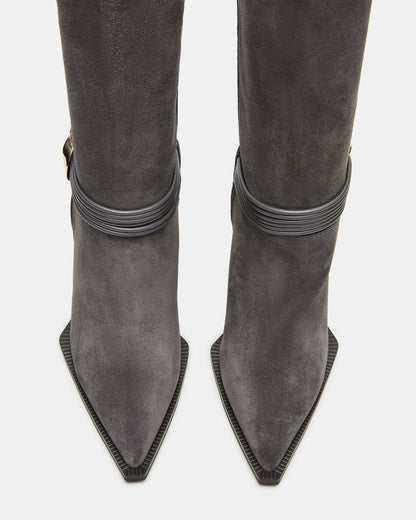 KYNDALL Grey Suede Pointed-Toe Stiletto Heeled Knee-High Women's Boot