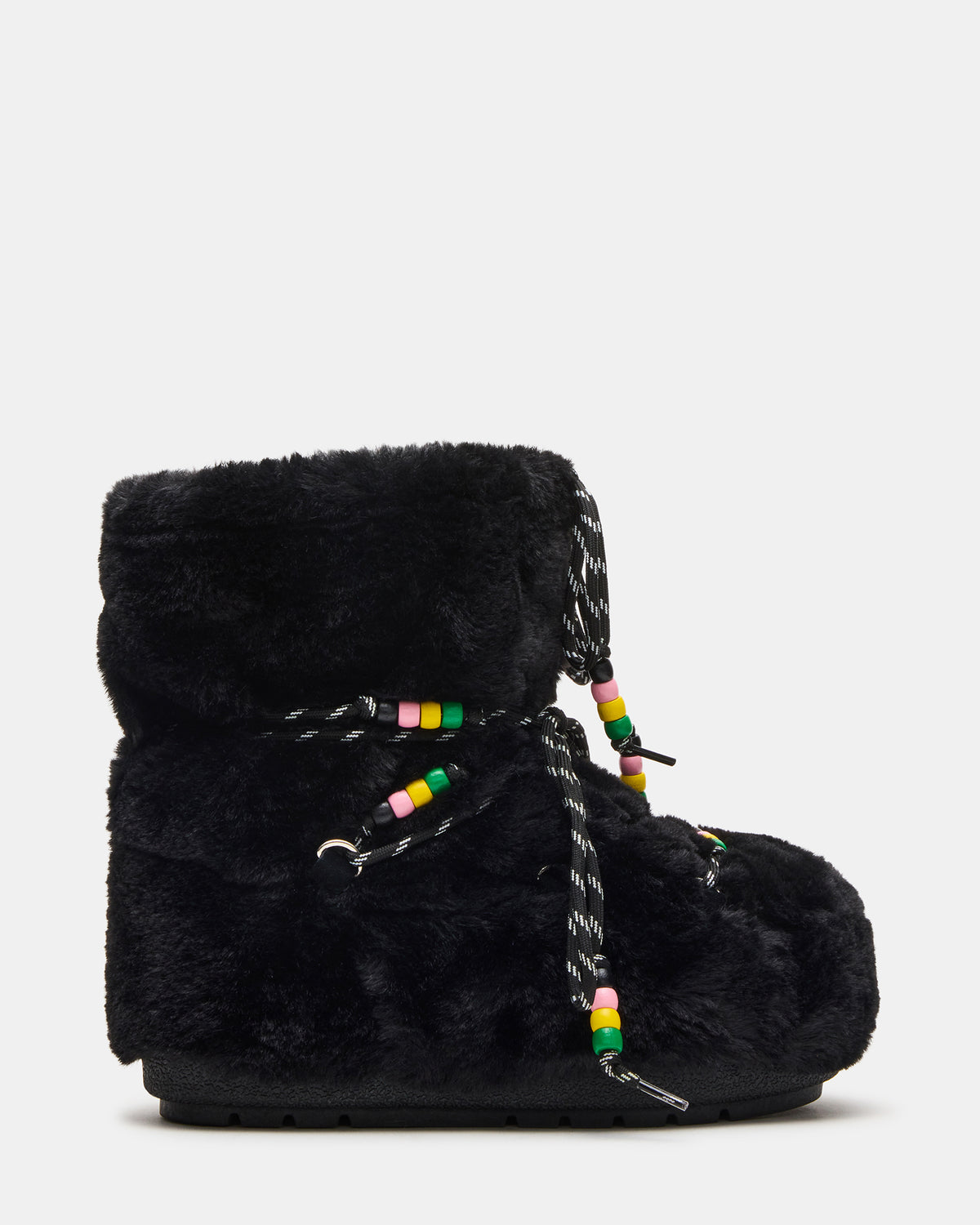 MIRO Black Faux Fur Chunky Lace-Up Women's Bootie