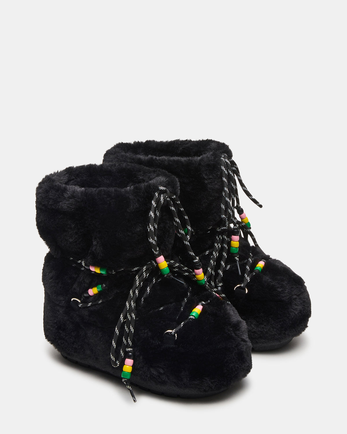 MIRO Black Faux Fur Chunky Lace-Up Women's Bootie