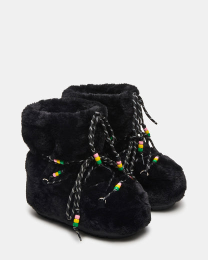 MIRO Black Faux Fur Chunky Lace-Up Women's Bootie