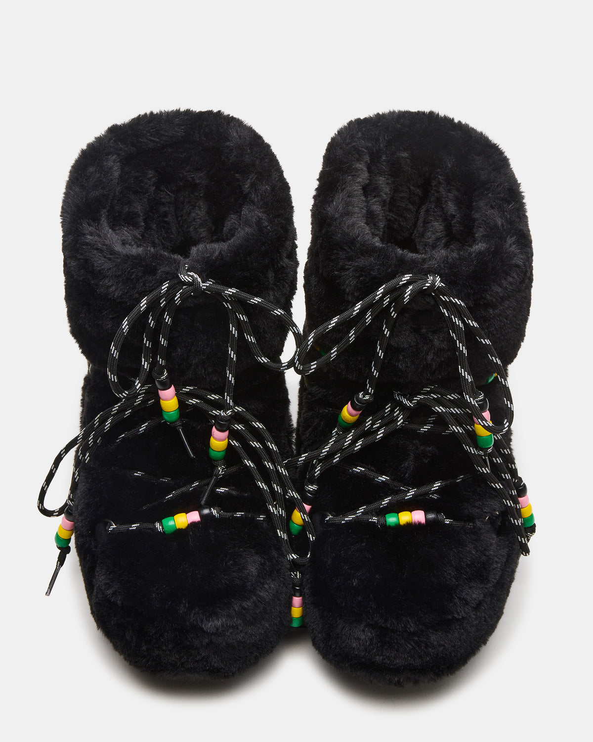 MIRO Black Faux Fur Chunky Lace-Up Women's Bootie