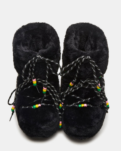MIRO Black Faux Fur Chunky Lace-Up Women's Bootie