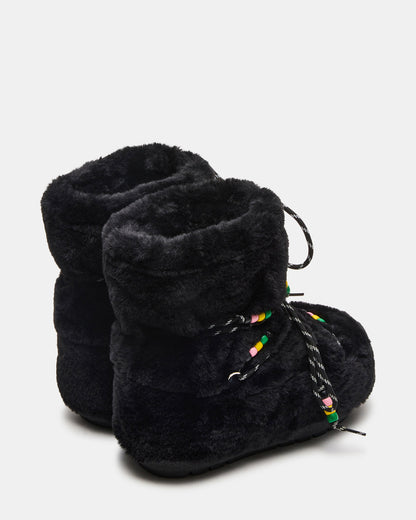MIRO Black Faux Fur Chunky Lace-Up Women's Bootie