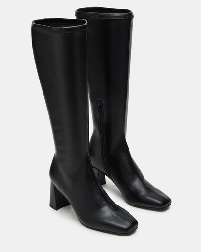 HOLLY Black Wide Calf Women's Knee-High Square-Toe Boot
