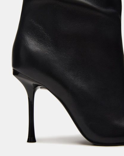 ALLURING Black Leather Over-The-Knee Square-Toe Heeled Women's Boot