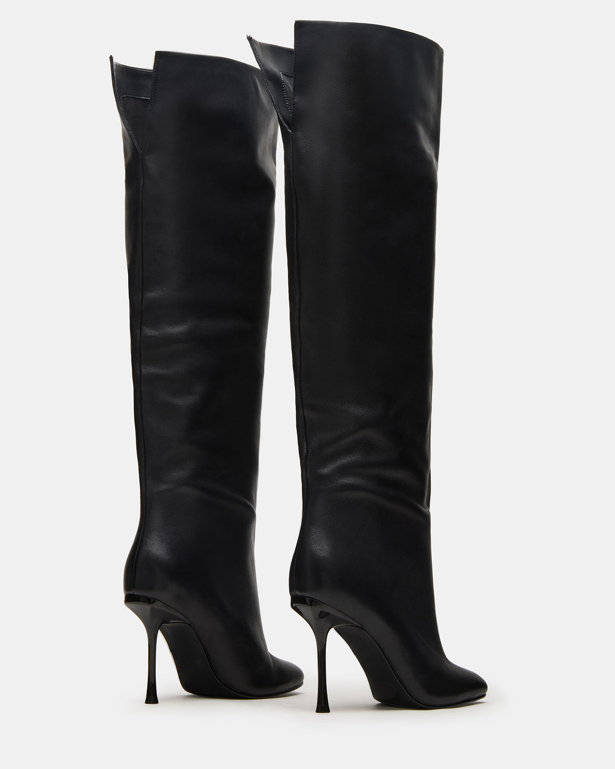 ALLURING Black Leather Over-The-Knee Square-Toe Heeled Women's Boot