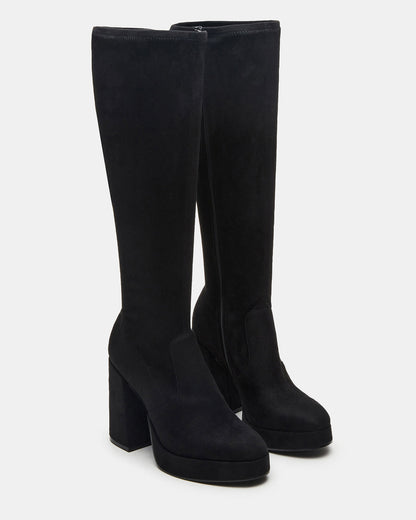 TWAIN Black Wide Calf Knee-High Block Heel Women's Boot