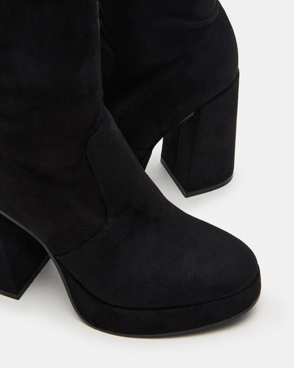 TWAIN Black Wide Calf Knee-High Block Heel Women's Boot