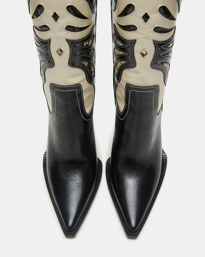 KAZ Black/White Pointed-Toe Knee-High Block Heel Western Women's Boot
