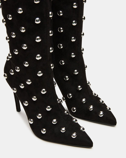 NITRO Black Studs Pointed-Toe Stiletto Heel Knee-High Women's Boots