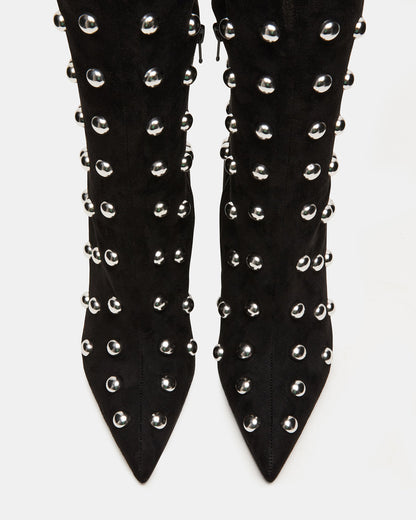 NITRO Black Studs Pointed-Toe Stiletto Heel Knee-High Women's Boots
