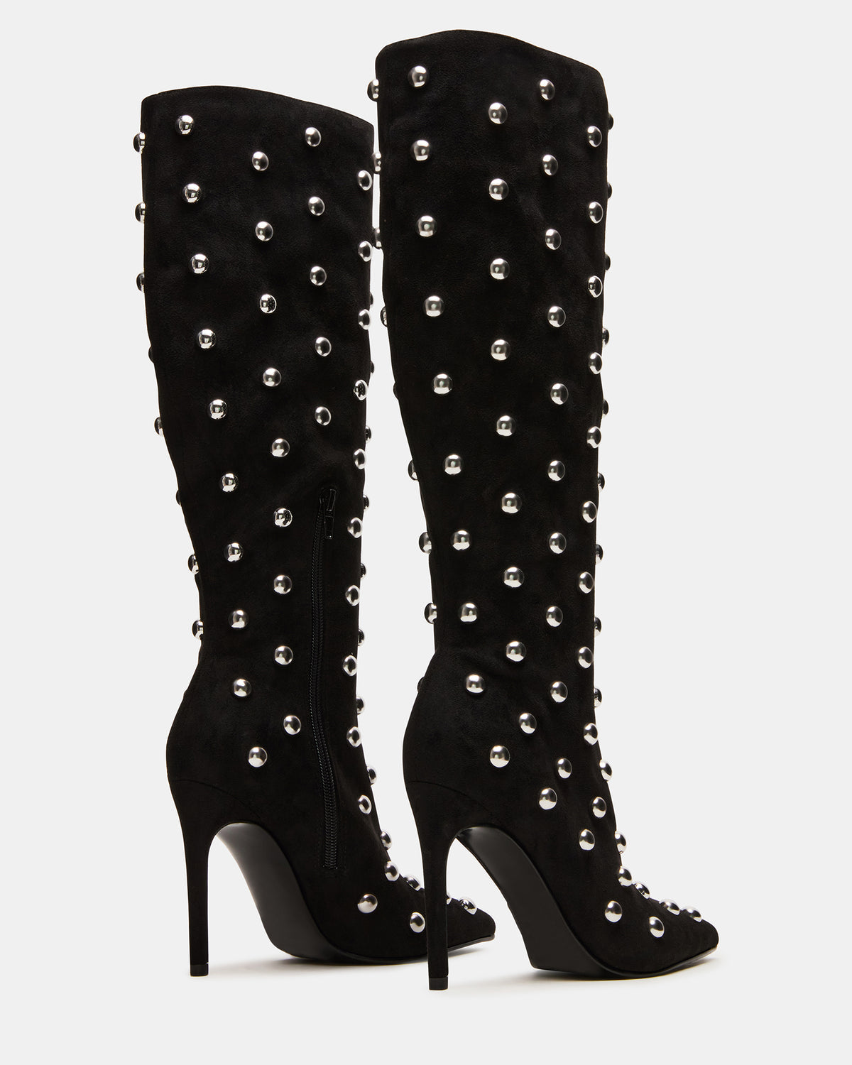 NITRO Black Studs Pointed-Toe Stiletto Heel Knee-High Women's Boots