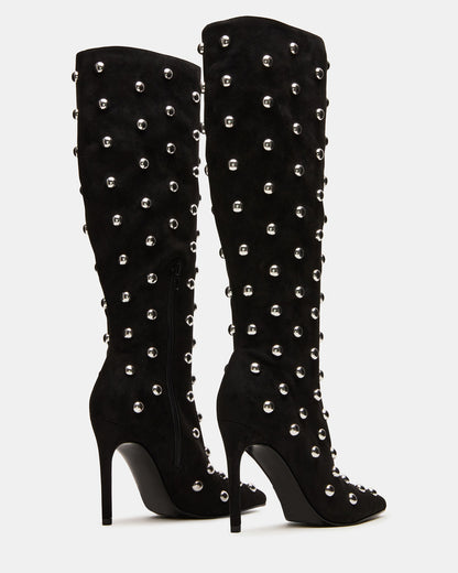 NITRO Black Studs Pointed-Toe Stiletto Heel Knee-High Women's Boots
